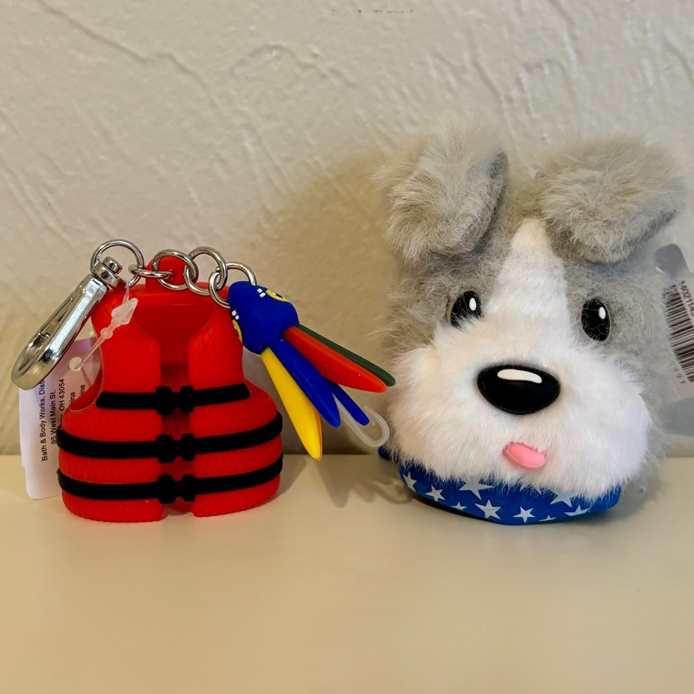 Bath & Body Works Fishing Life Jacket + Patriotic Fluffy Pom Pom Dog Pocketbacs